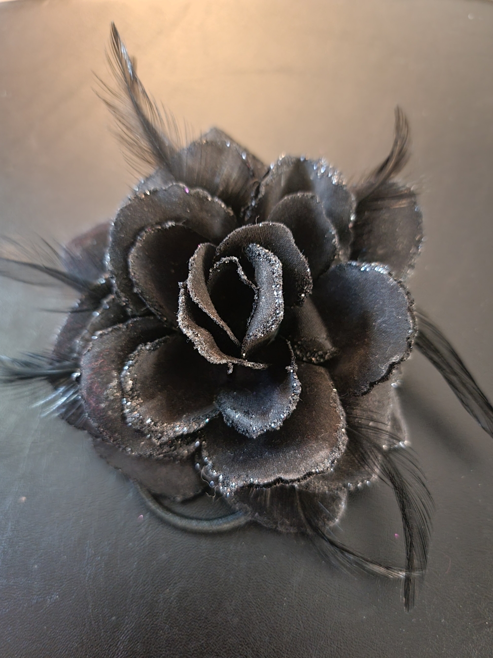 Black Glitter Edge Flower Pony Tail Holder Unbranded Women’s Accessory